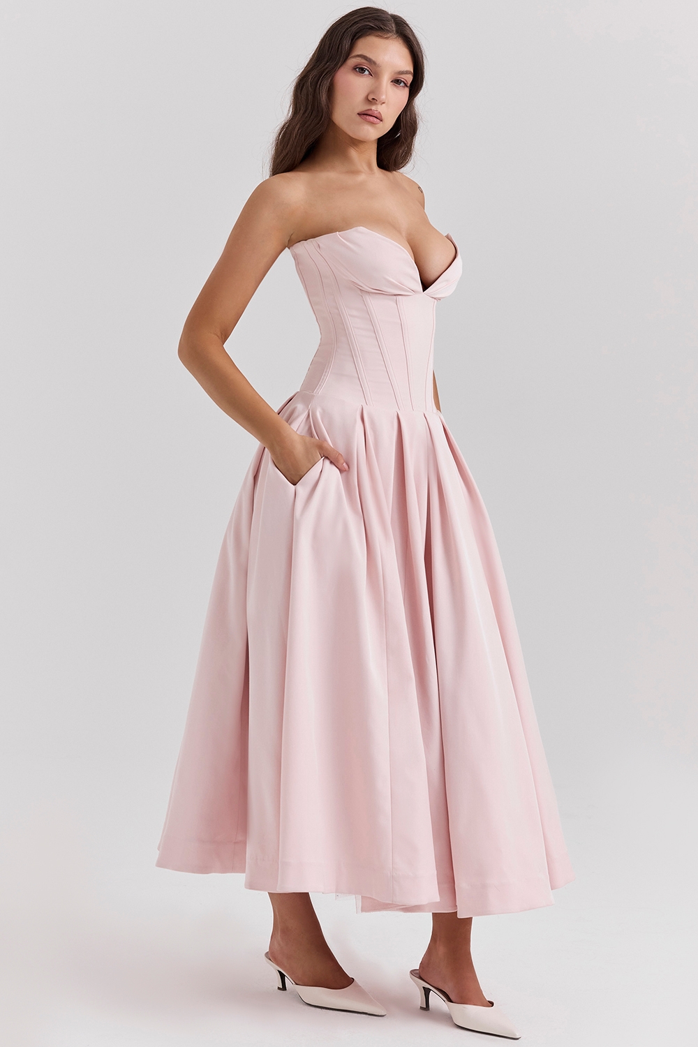 Lady-Ballerina Pink Strapless Midi Dress