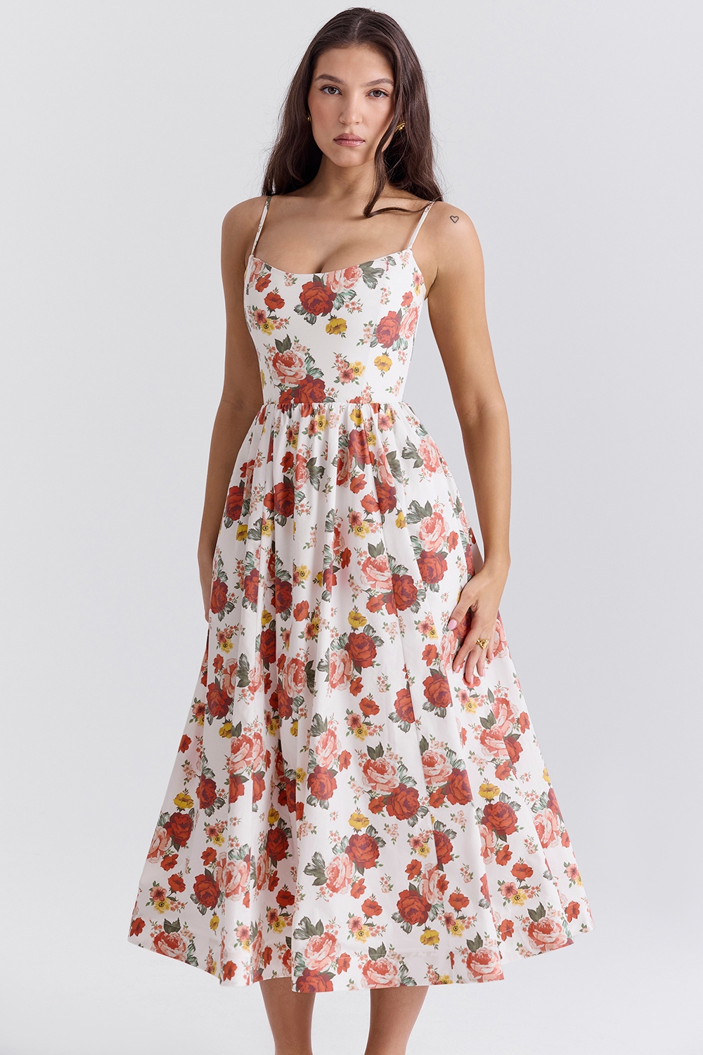 Lolita-Italian Rose Print Cotton Corset Sundress