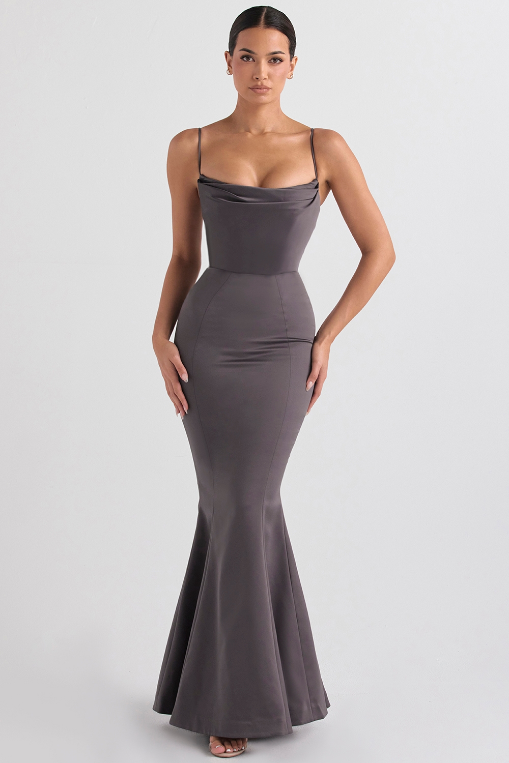 Violette-Shadow Satin Fishtail Gown