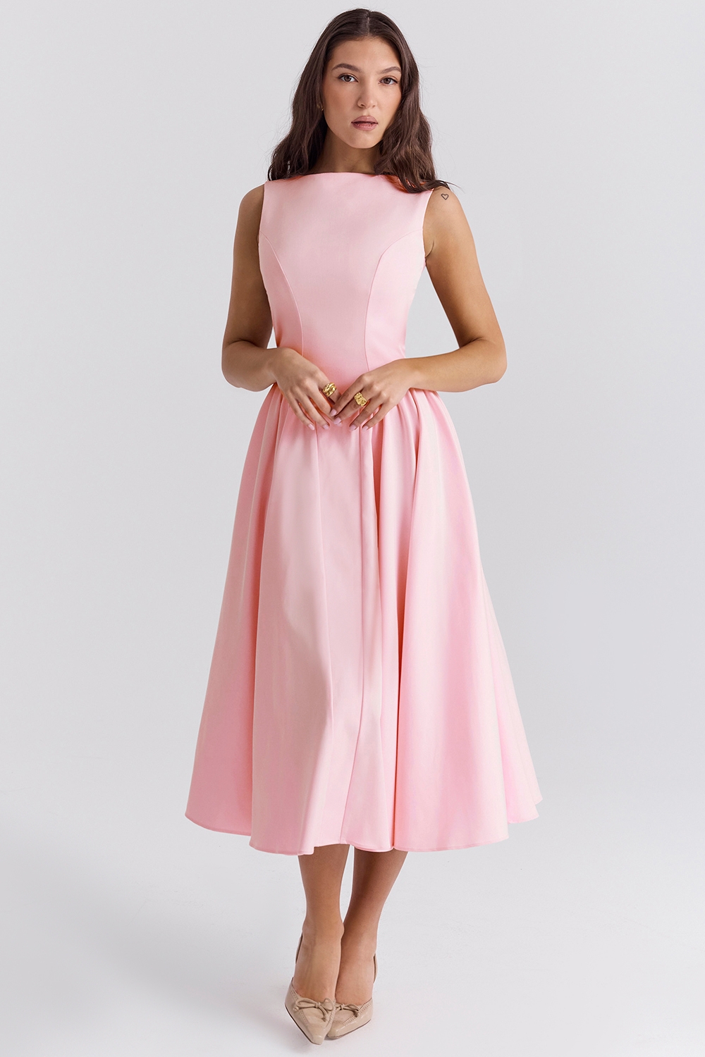 Cindy-Ballerina Pink Twill Midi Sundress