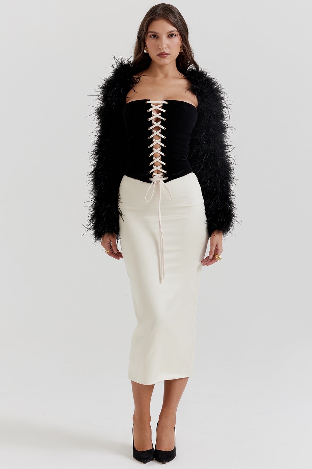 Ash-Black Marabou Sleeve Jacket