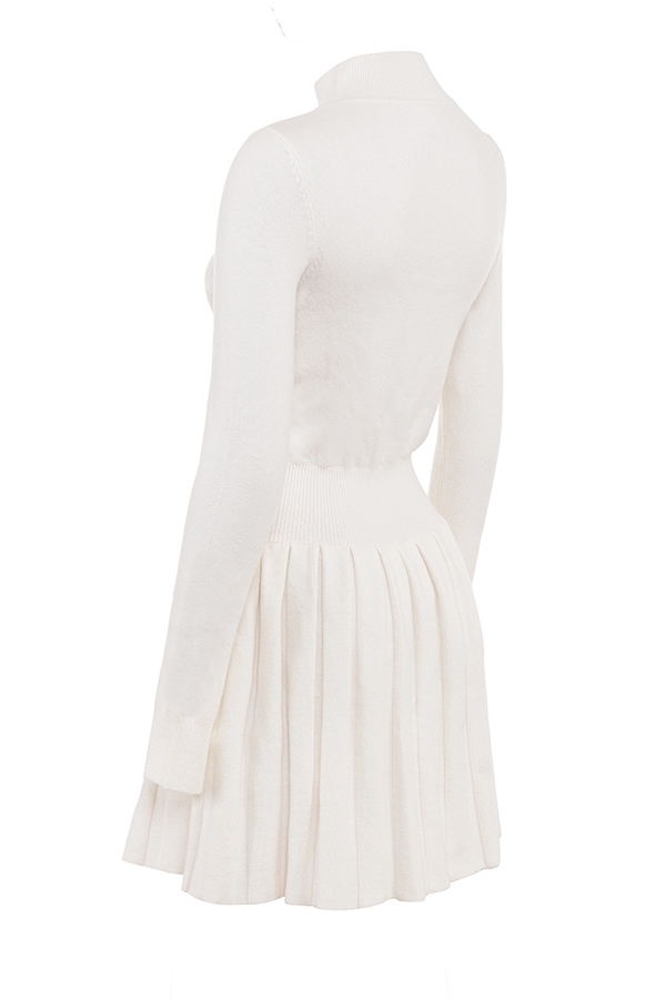 Willow-White Cashmere Blend Pleated Skated Mini Dress