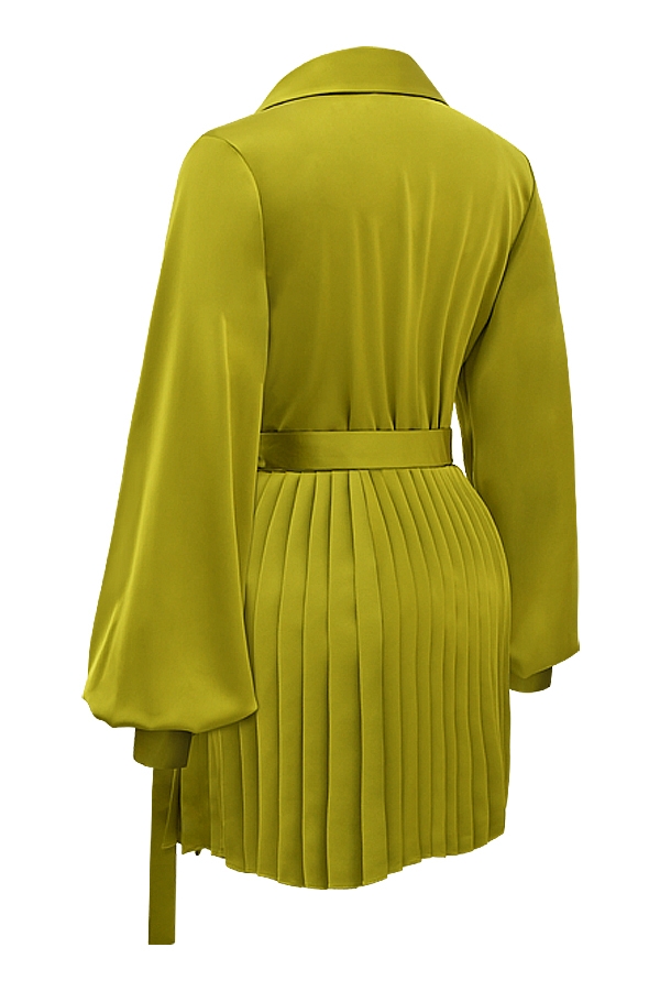 Allegra-Chartreuse Pleated Shirt Dress