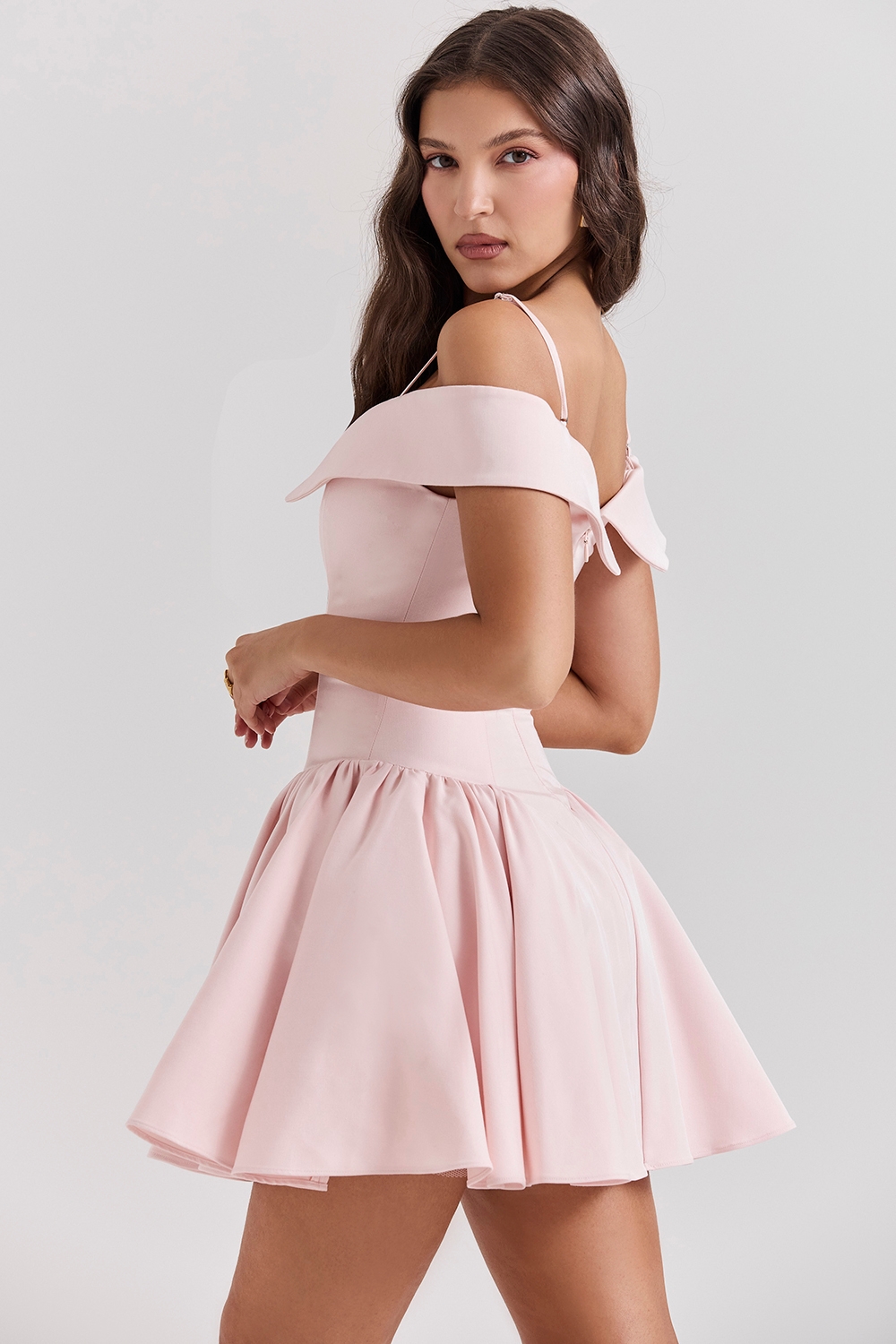 Elida-Ballerina Pink Off Shoulder Mini Dress
