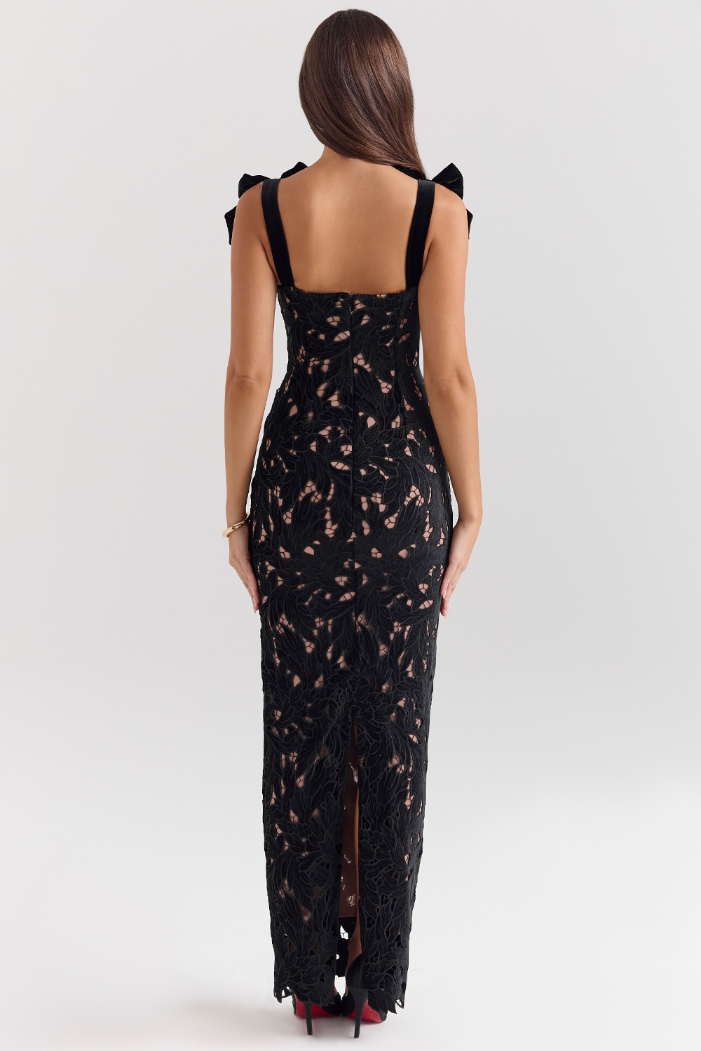 Tiff-Black Velvet Lace Maxi Dress