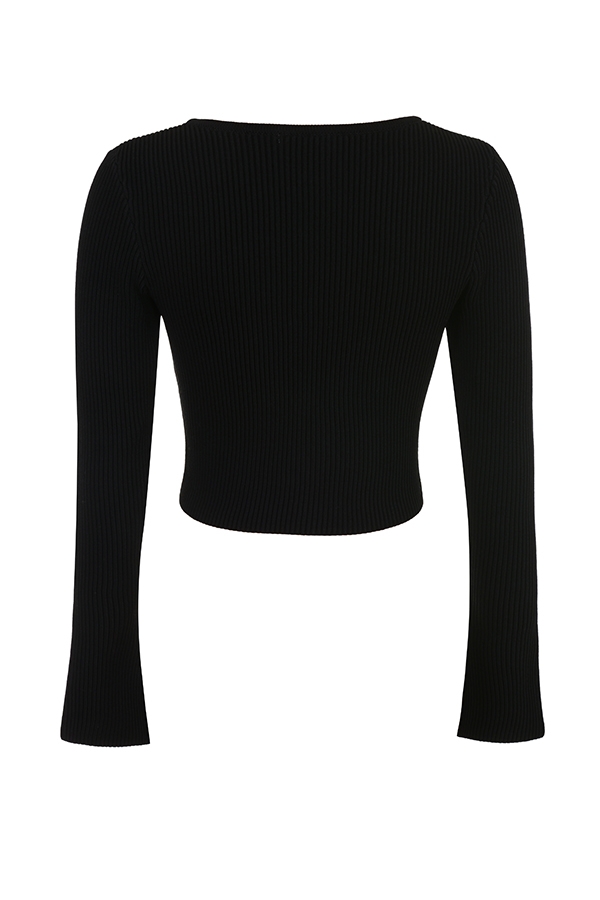 Sylvia-Black Ribbed Knit Cardigan - SALE