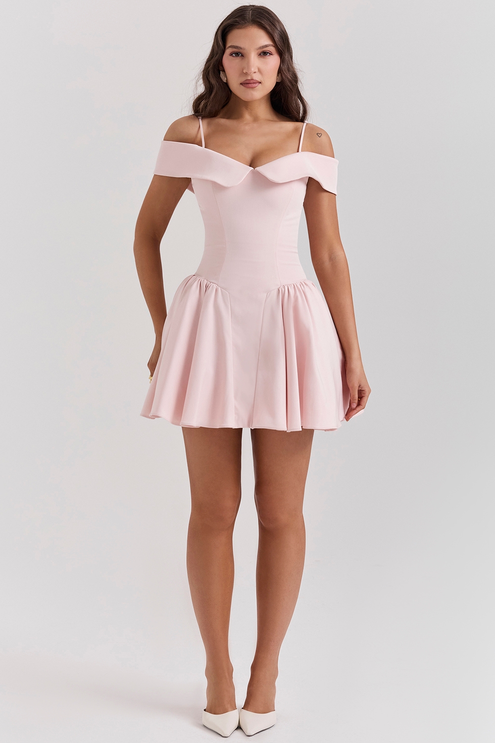 Elida-Ballerina Pink Off Shoulder Mini Dress