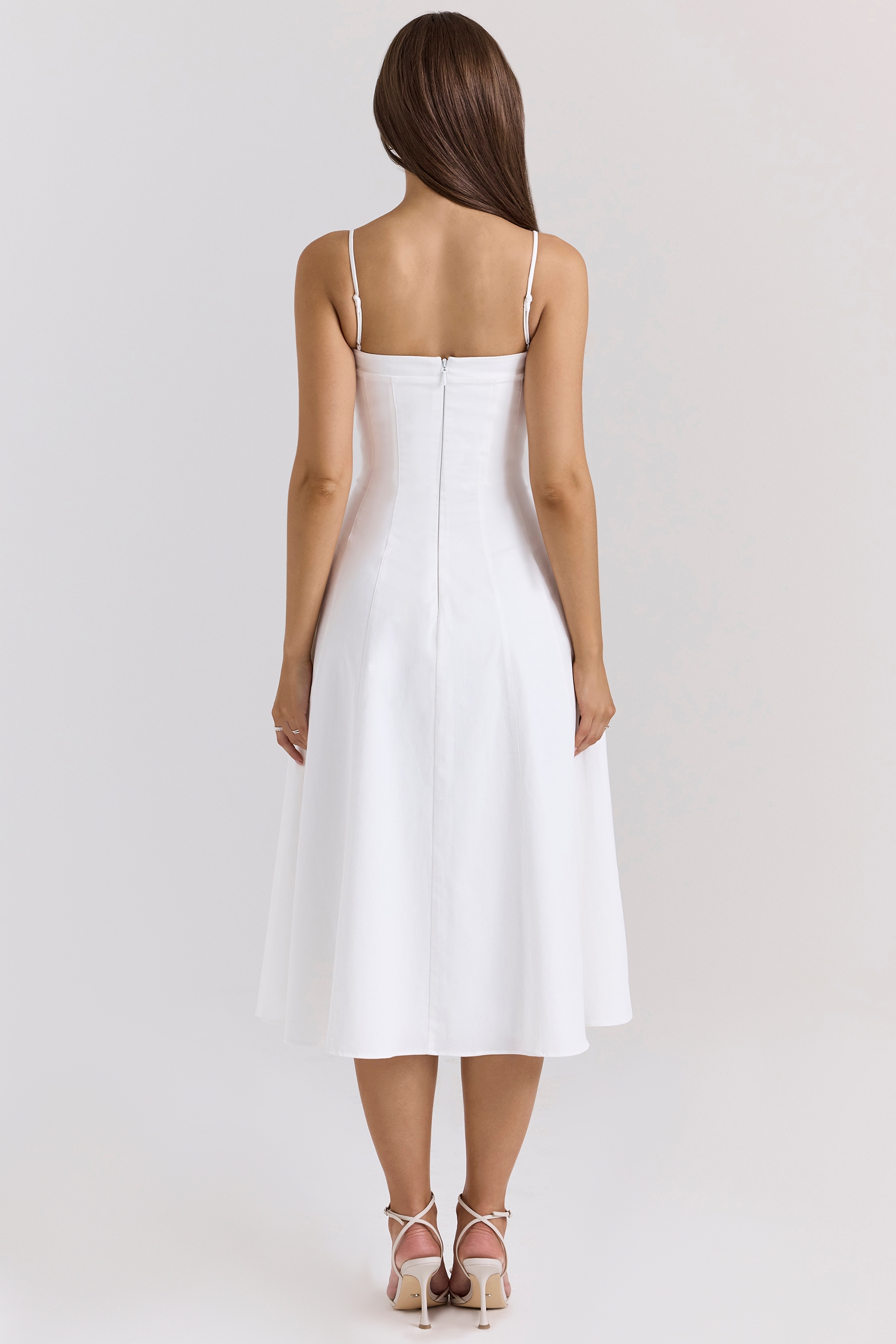 Dolly-White Stretch Cotton A-Line Midi Sundress
