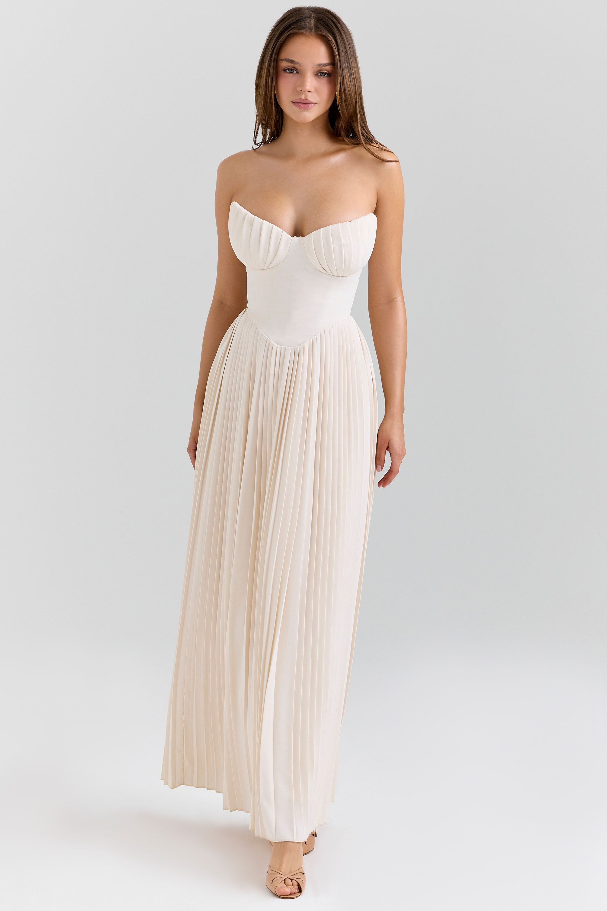 Marcella-Ivory Georgette Pleated Maxi Dress