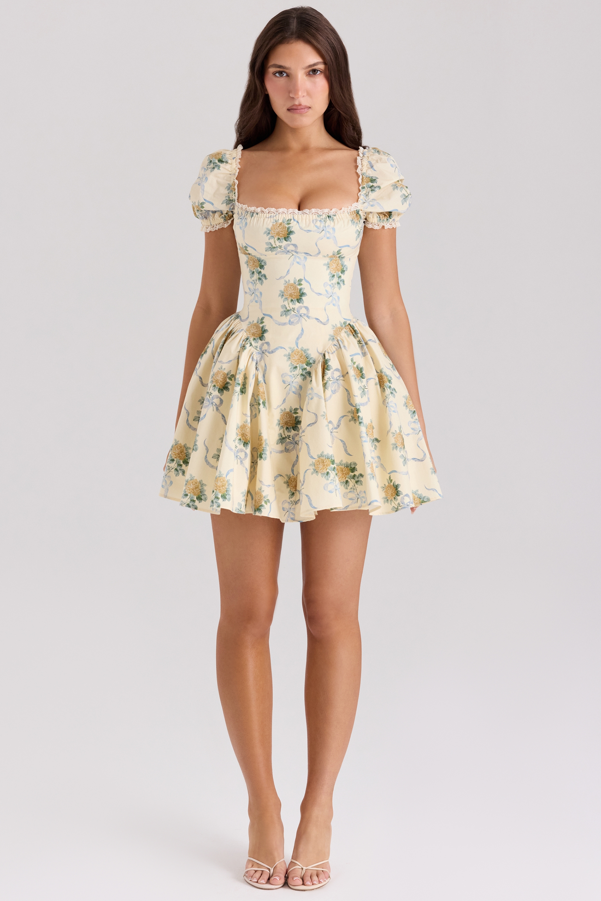 Rosie-Lemon Rose Print Cotton Mini Dress