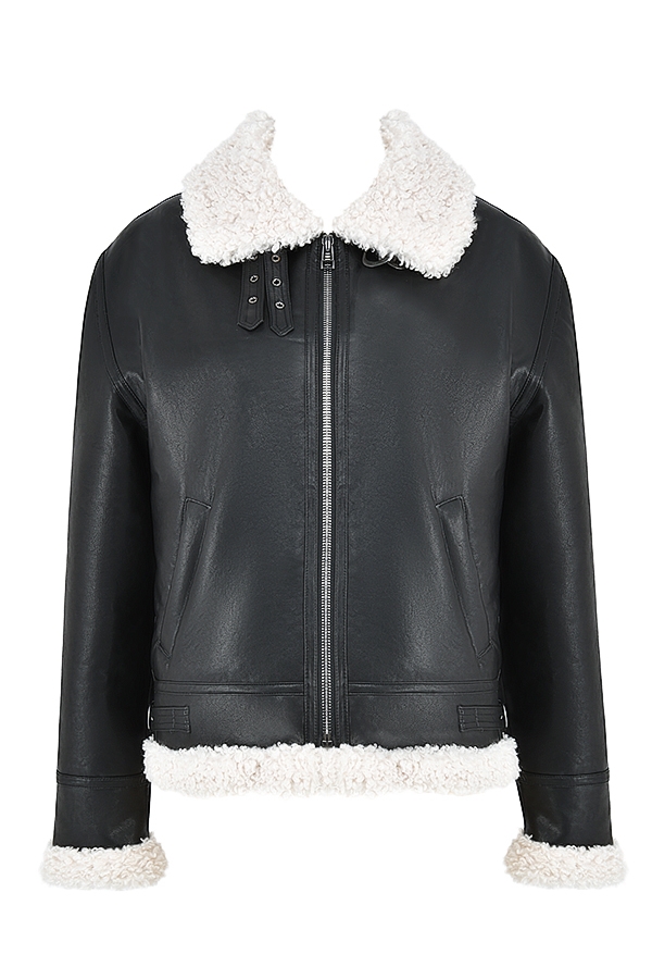 Madden-Black Vegan Shearling Aviator Jacket