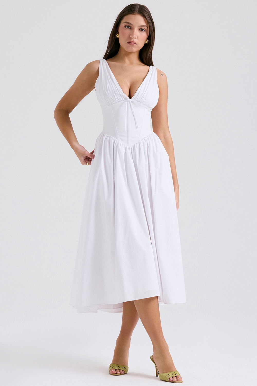 Emmelina-White Cotton Corset Sundress