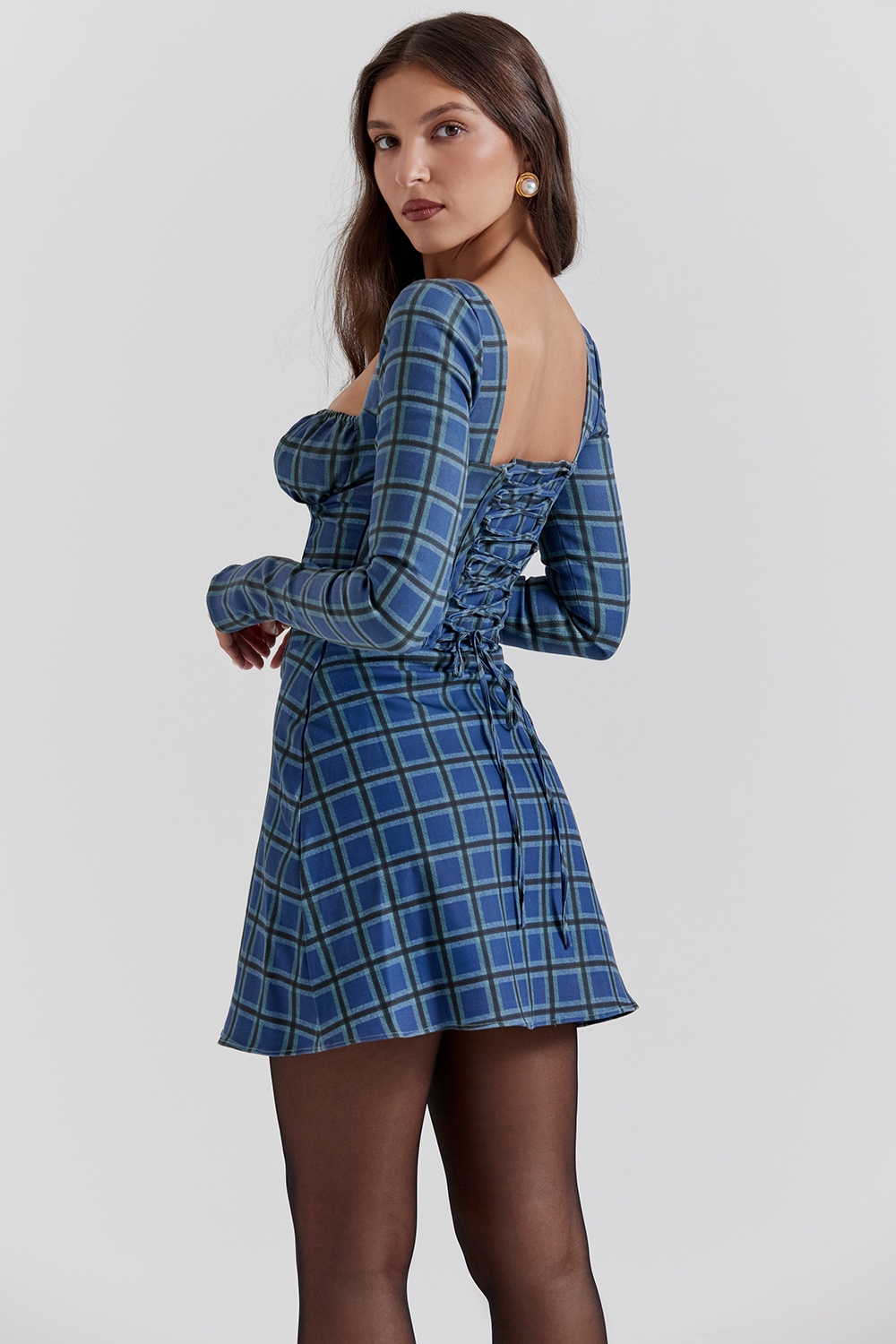 Malika-Blue Tartan Corset Mini Dress