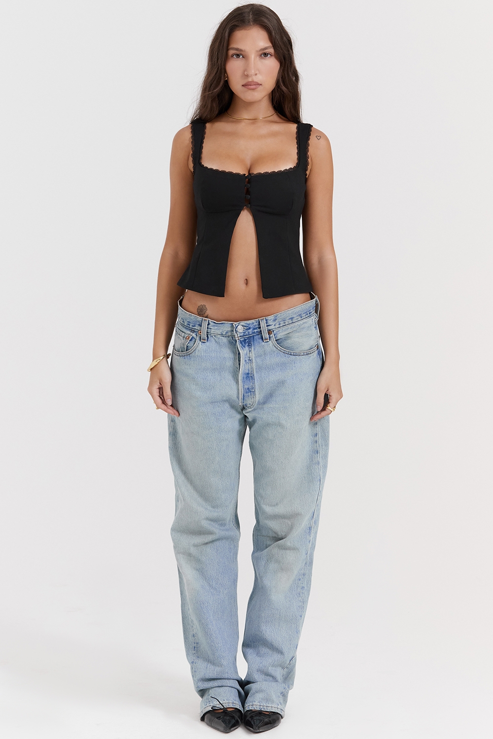 Noura-Black Lace Trim Top