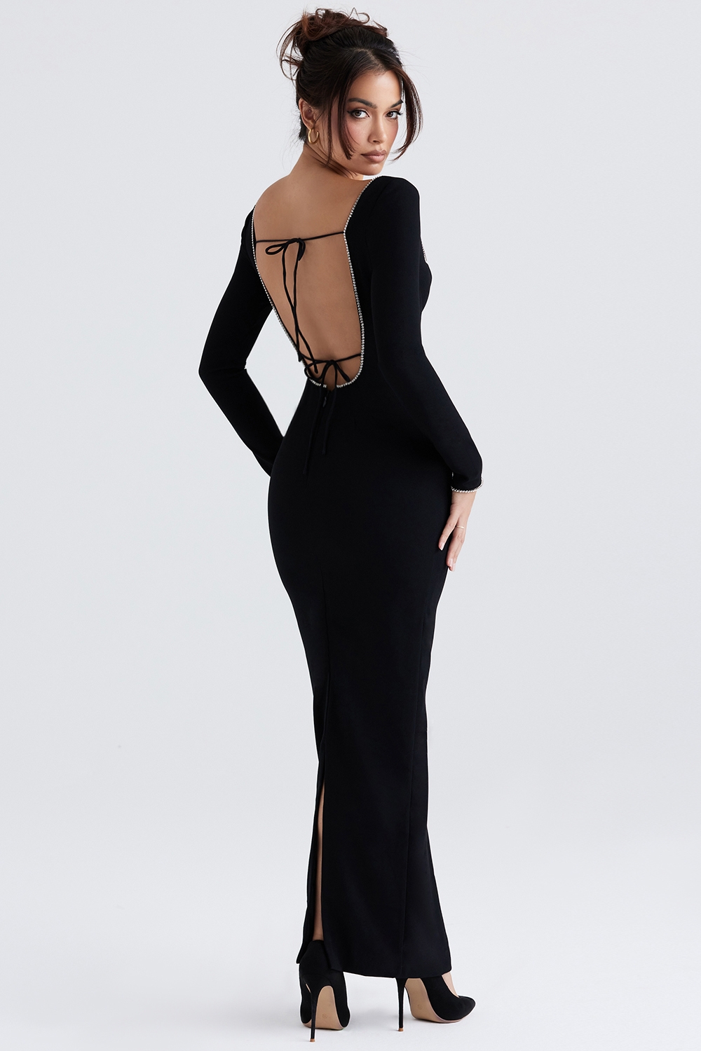 Rosa-Black Crystal Embellished Maxi Dress