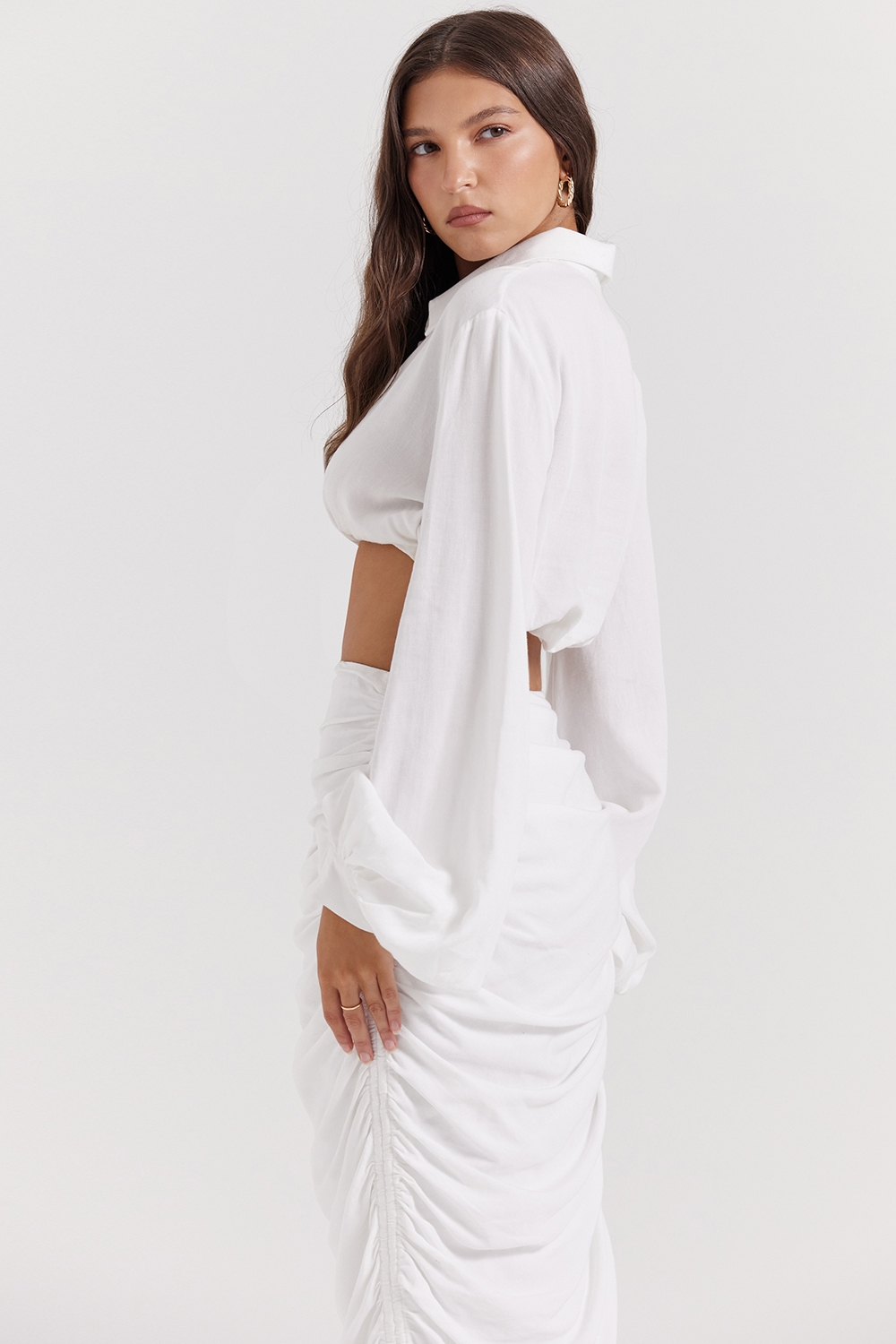 Palmer-White Plunge Blouson Top