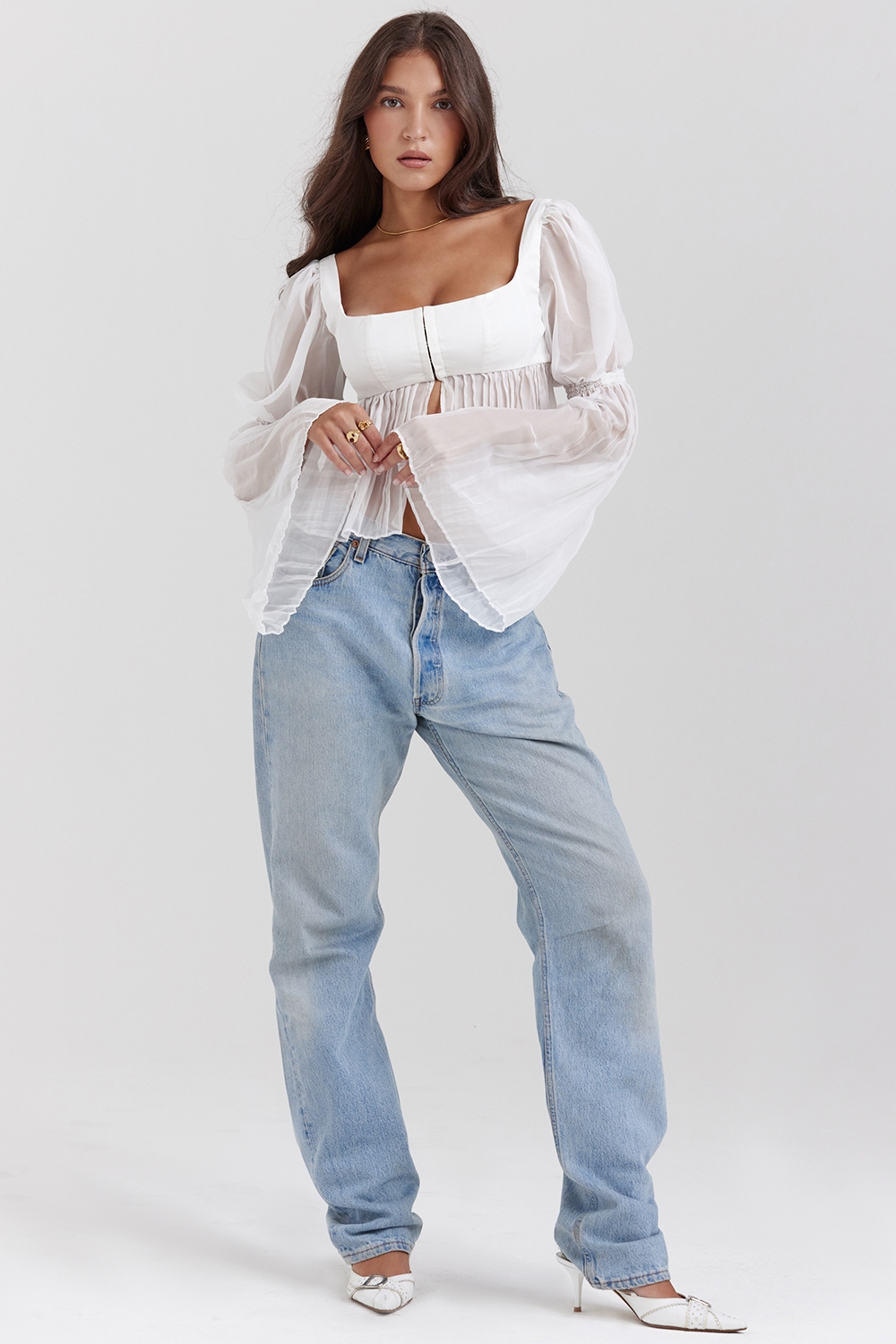 Lucie-White Pleated Top