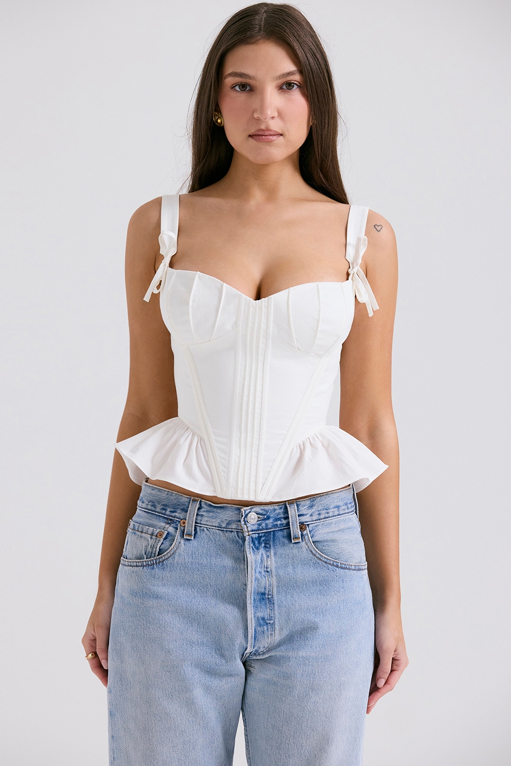Gigou-White Peplum Cotton Corset