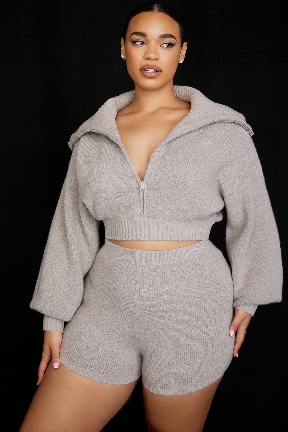 Grounded-Grey Knit High Waist Shorts - SALE