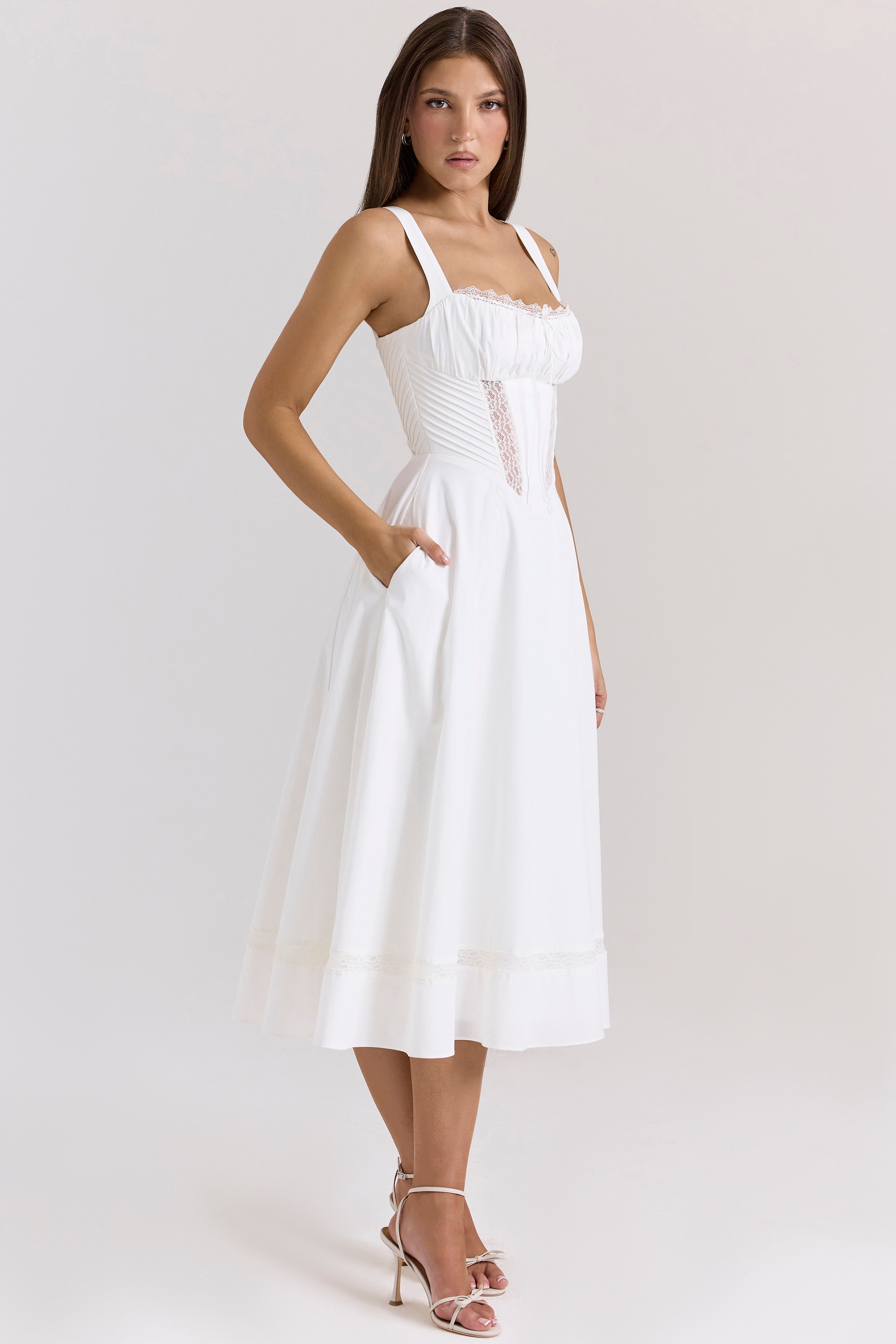 Kim-White Cotton Midi Sundress