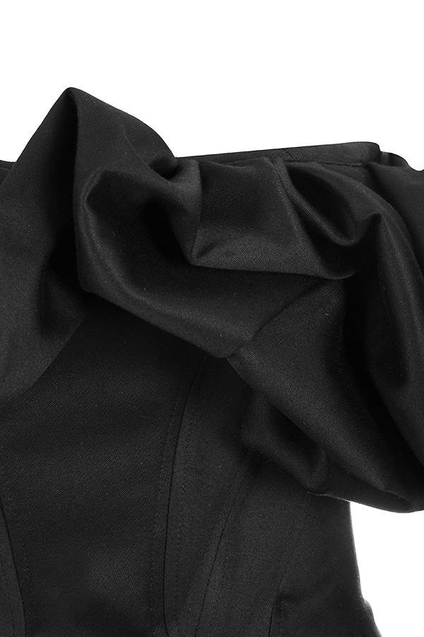 Selena-Black Satin Puff Shoulder Dress
