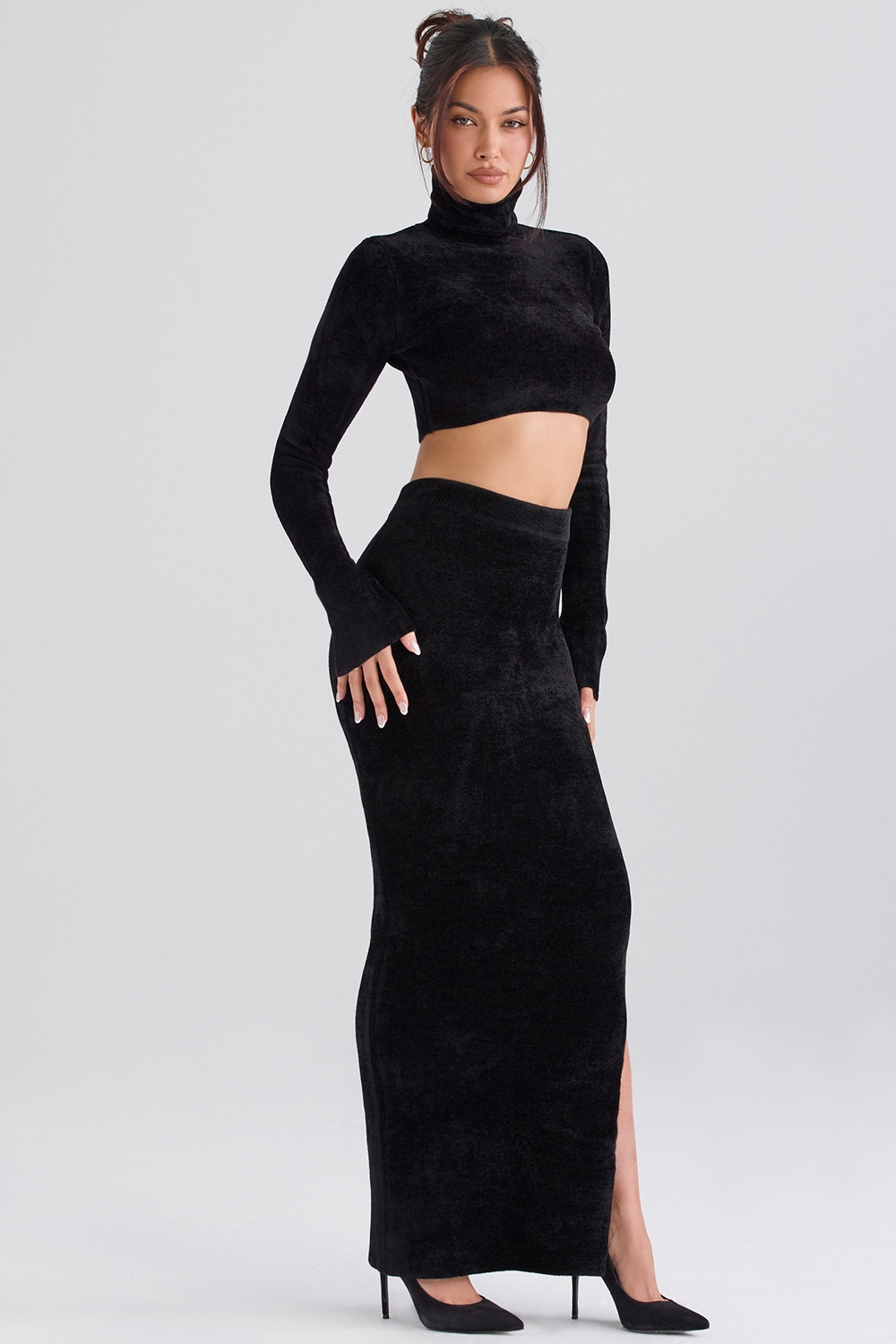 Rene-Black Chenille Maxi Skirt - SALE