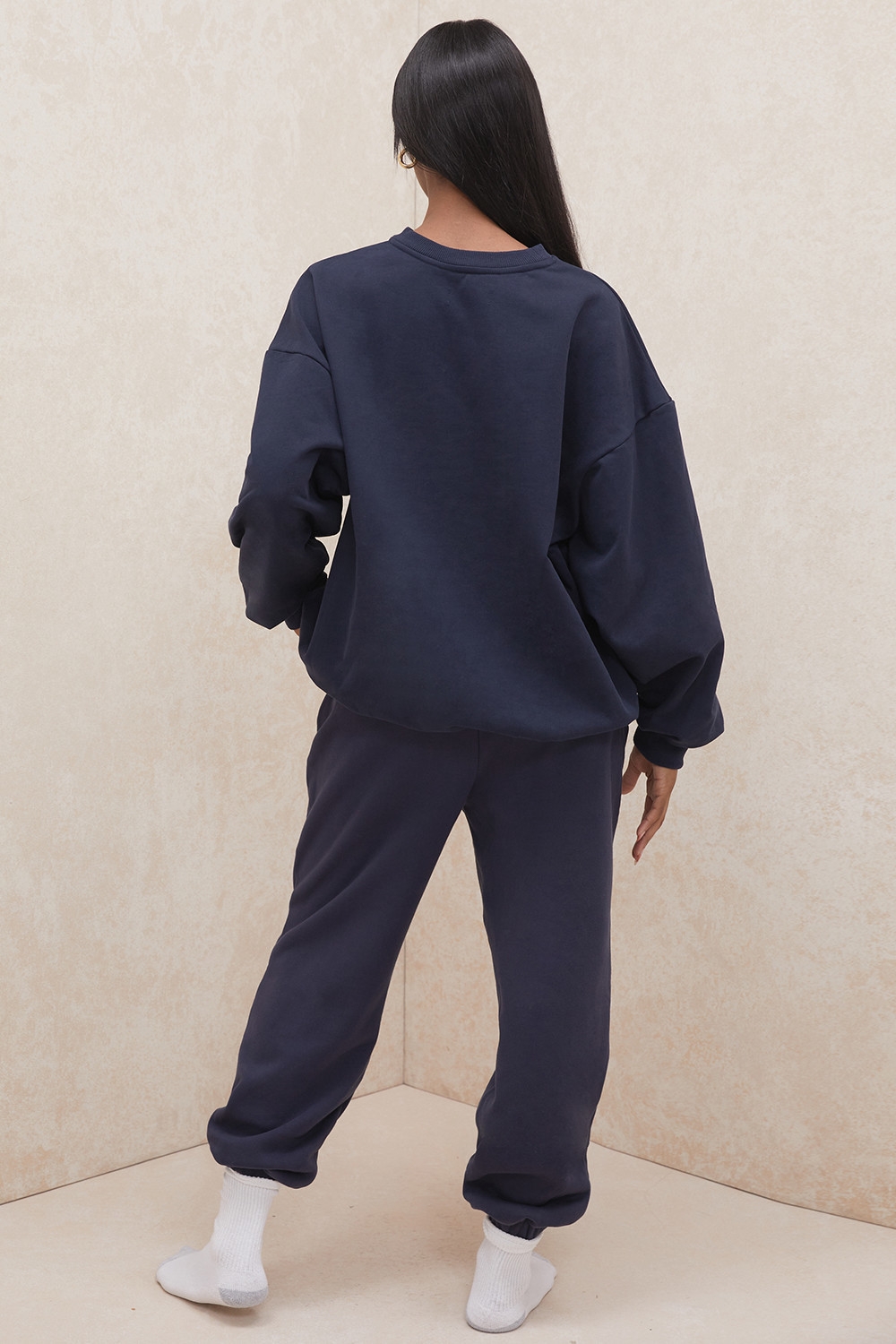 Sky-Navy Fleece Back Jogging Trousers
