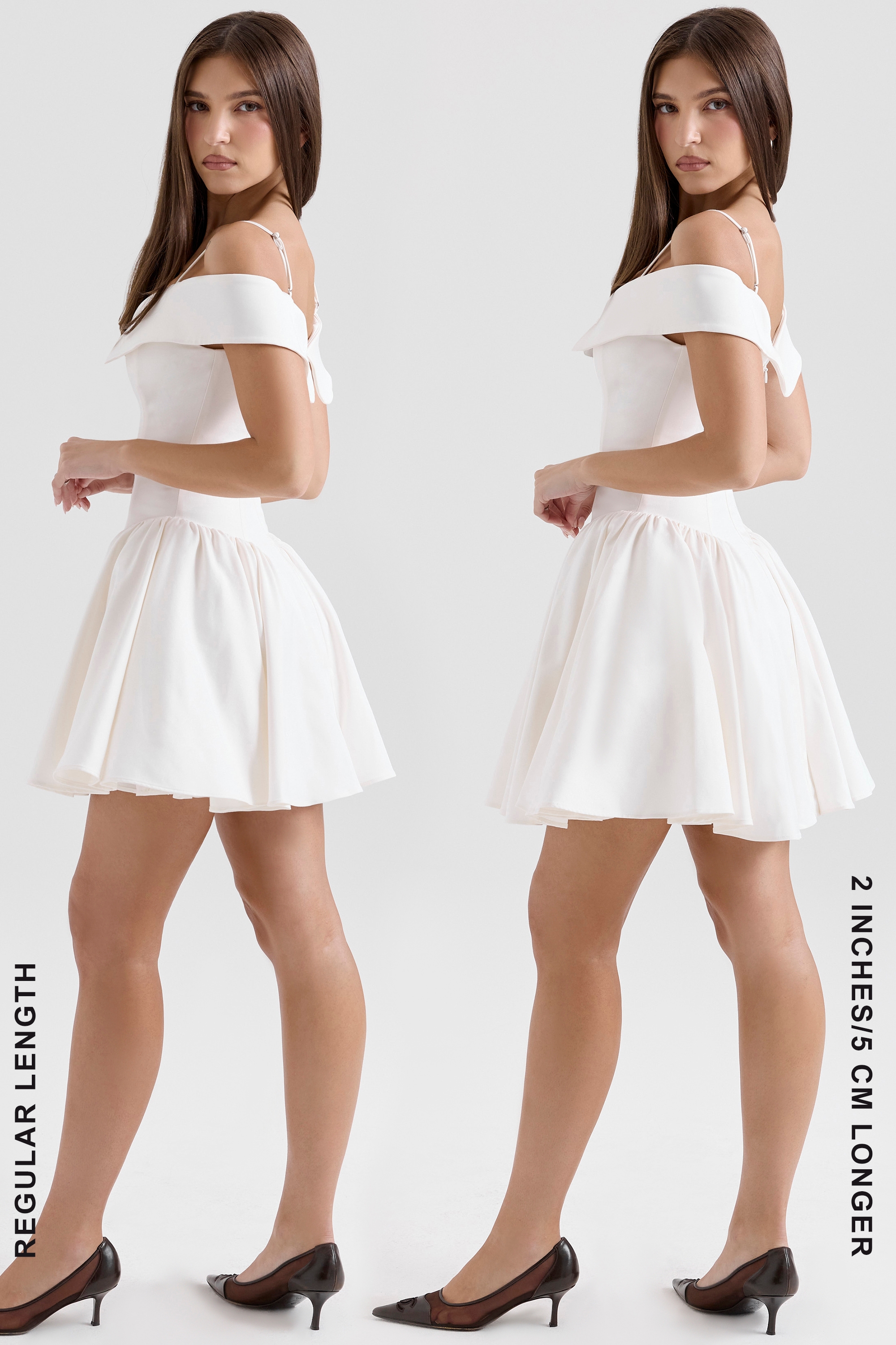 Elida-White Twill Off Shoulder Mini Dress