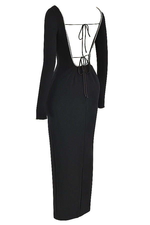 Rosa-Black Crystal Embellished Maxi Dress