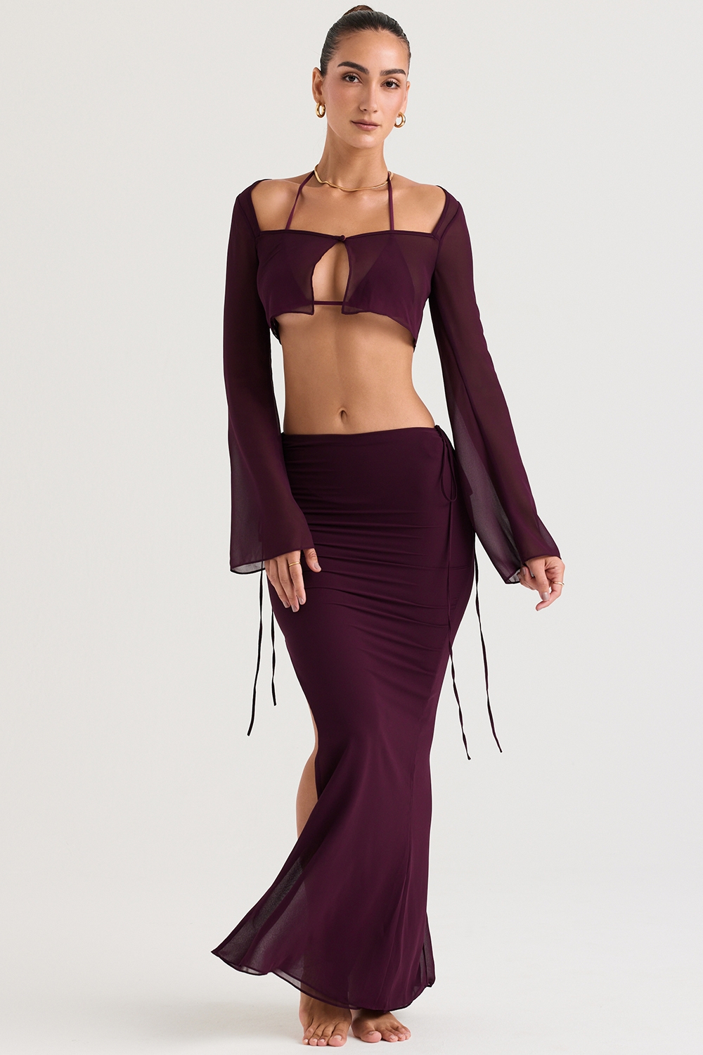 Amalfi-Prune Cutout Maxi Skirt