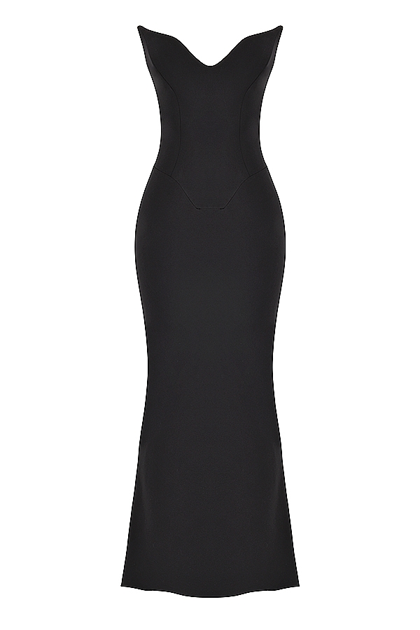 Sabine-Black Crepe Strapless Corset Dress