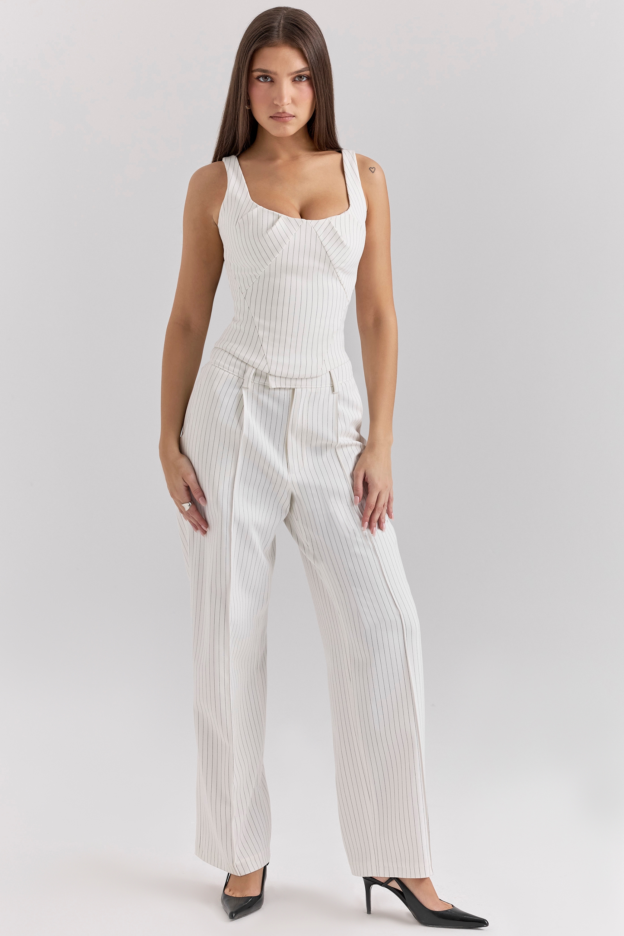 Hayden-White Pinstripe High Waist Tailored Trousers