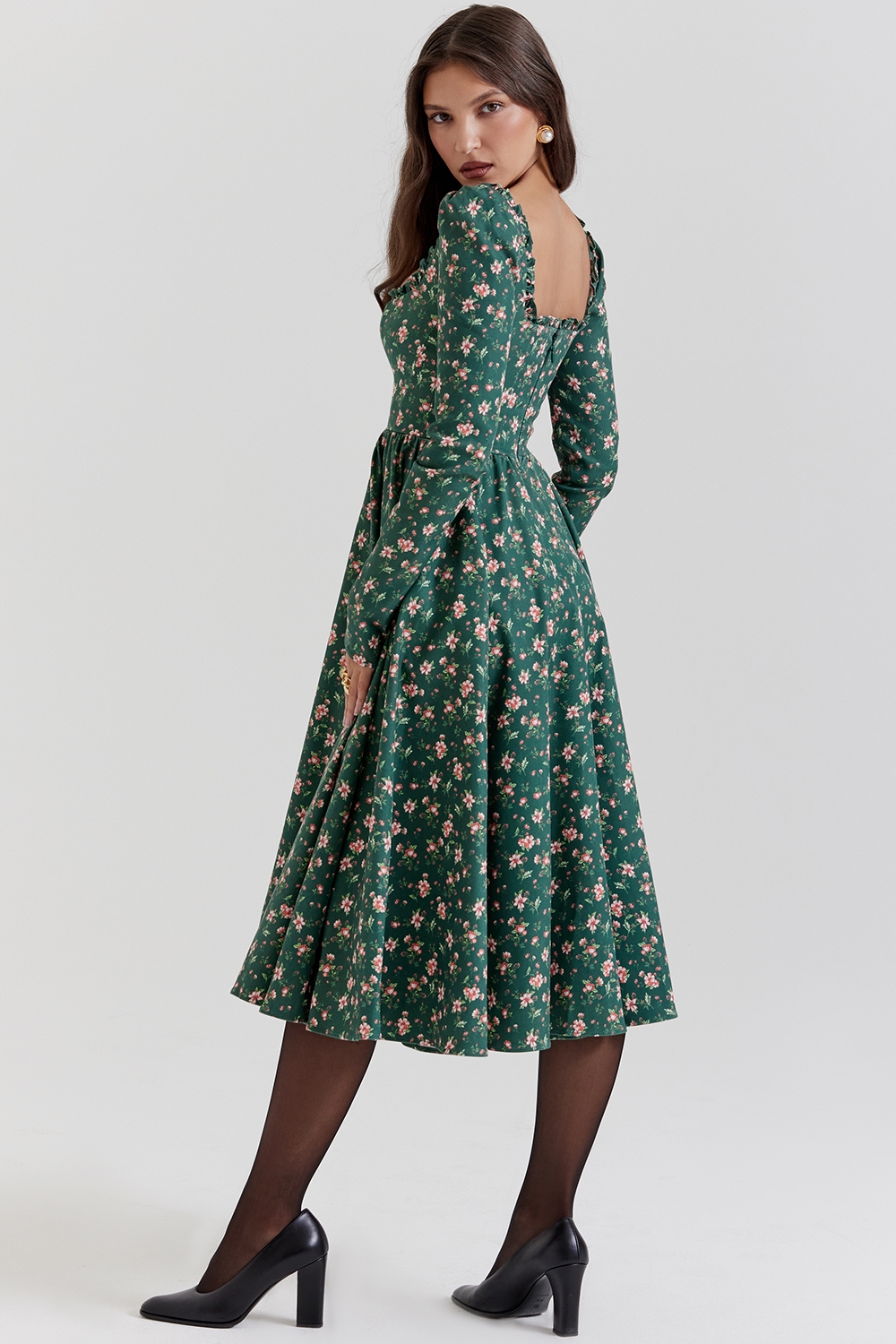 Delia-Green Floral Print Midi Dress