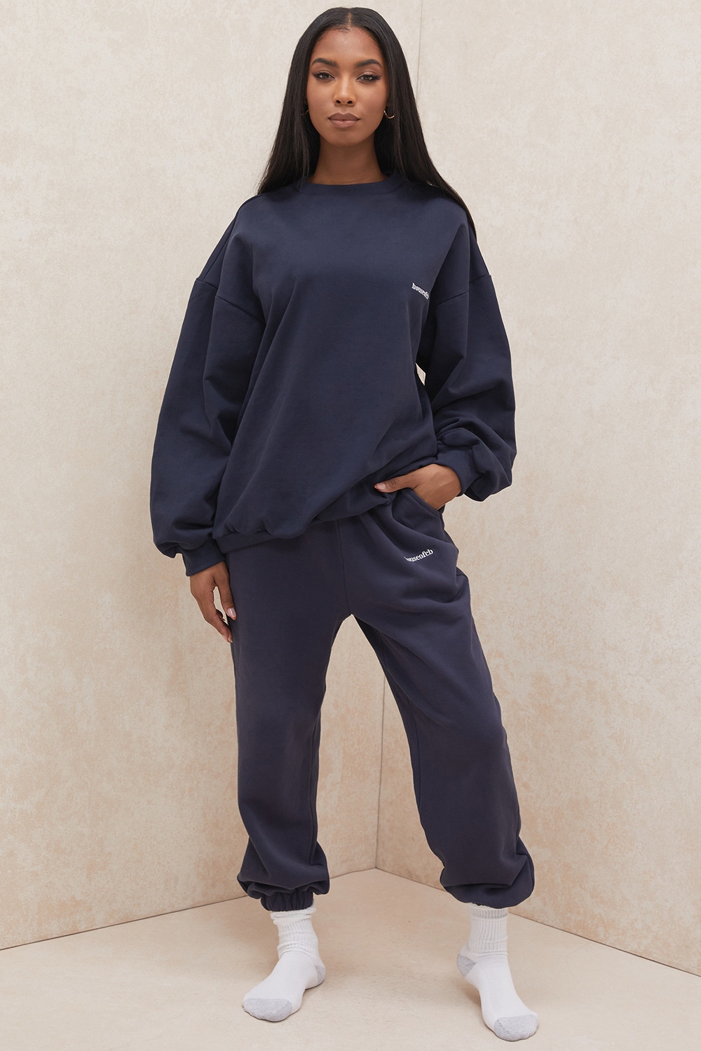 Sky-Navy Fleece Back Jogging Trousers