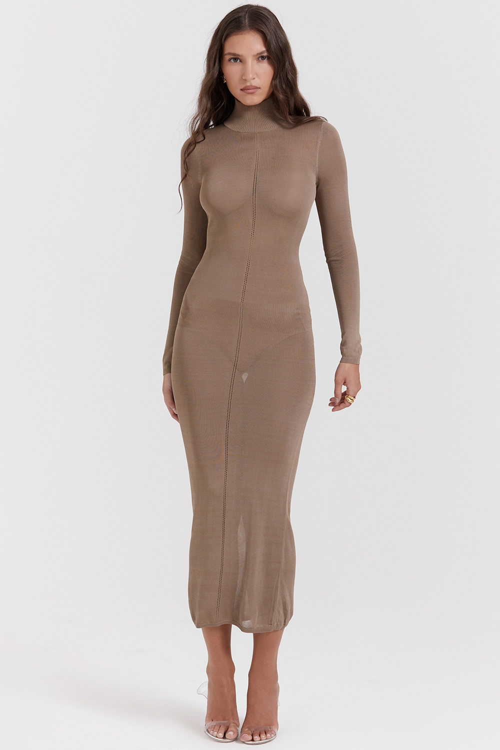 Roberta-Tan Knit Midi Dress