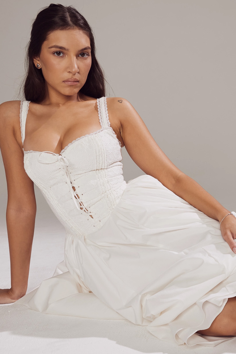 Milia-White Broderie Anglais & Cotton Midi Dress