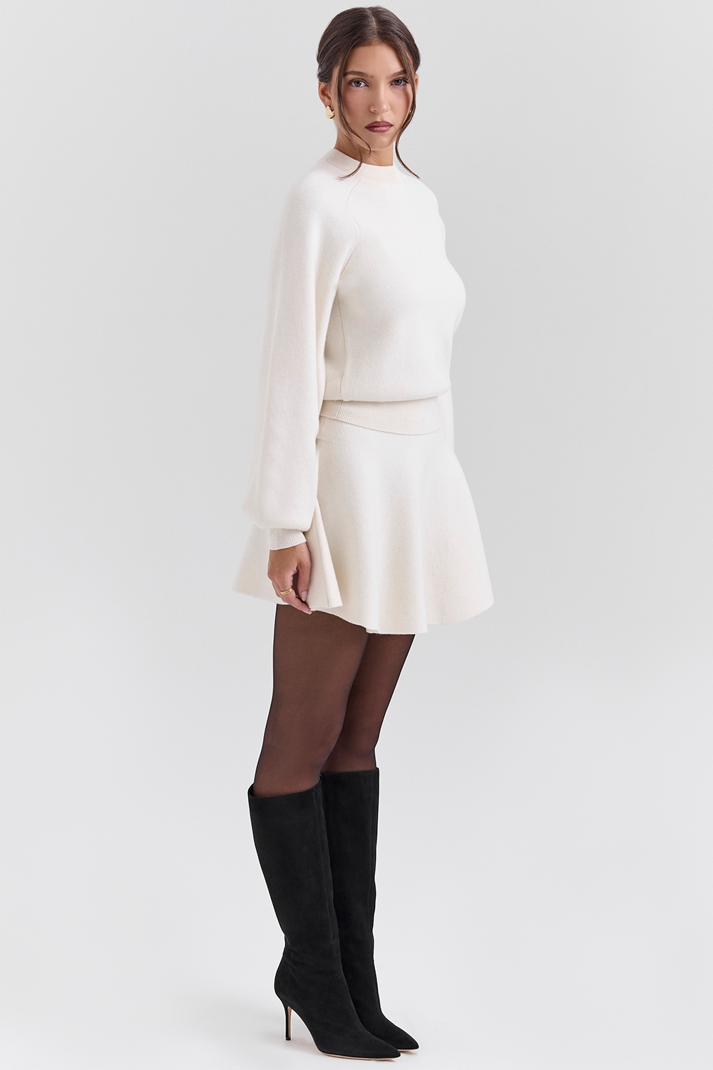 Rosina-Cream Wool Cashmere Flounce Mini Skirt