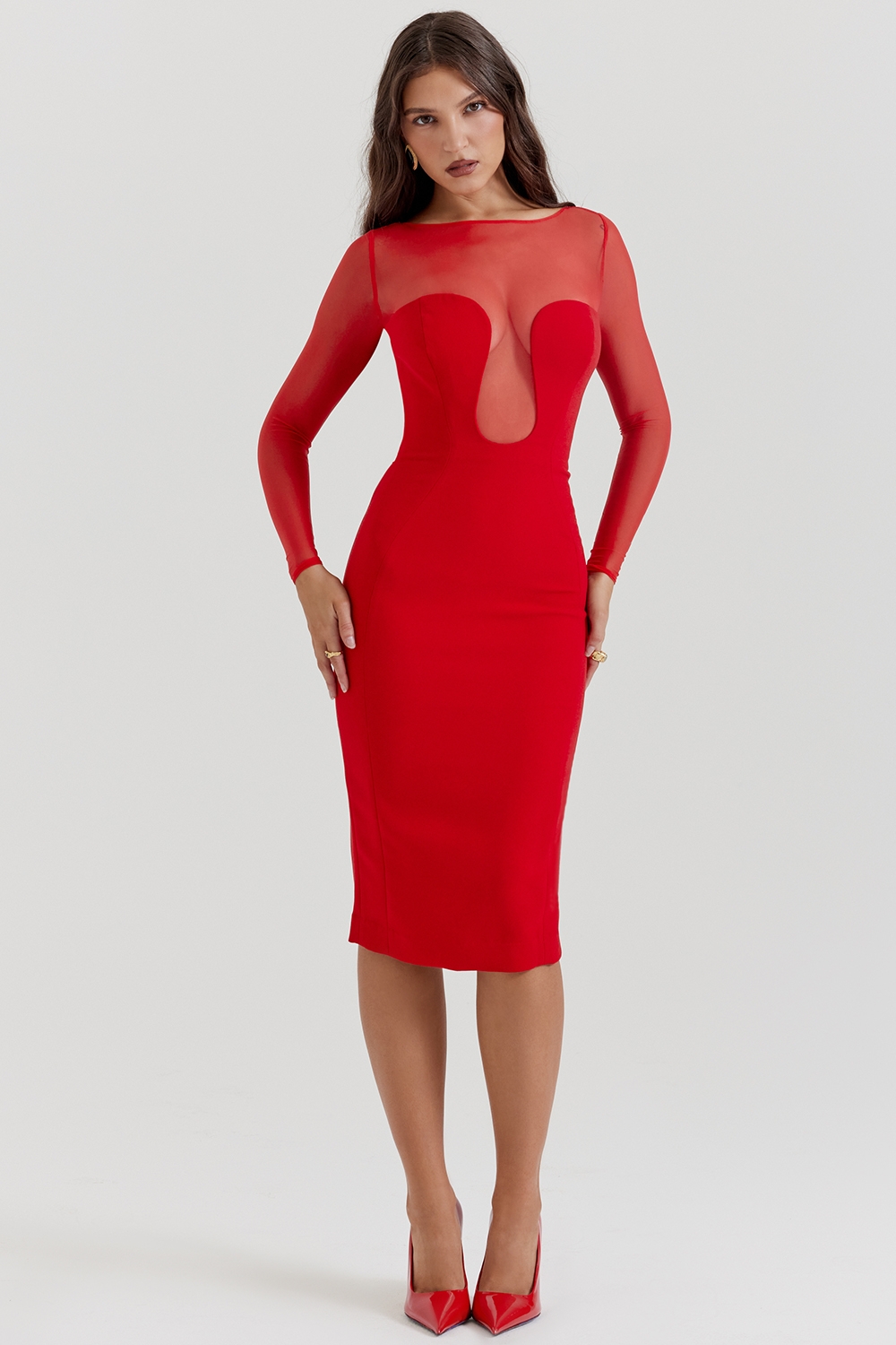 Darcy-Scarlet Plunge Midi Dress