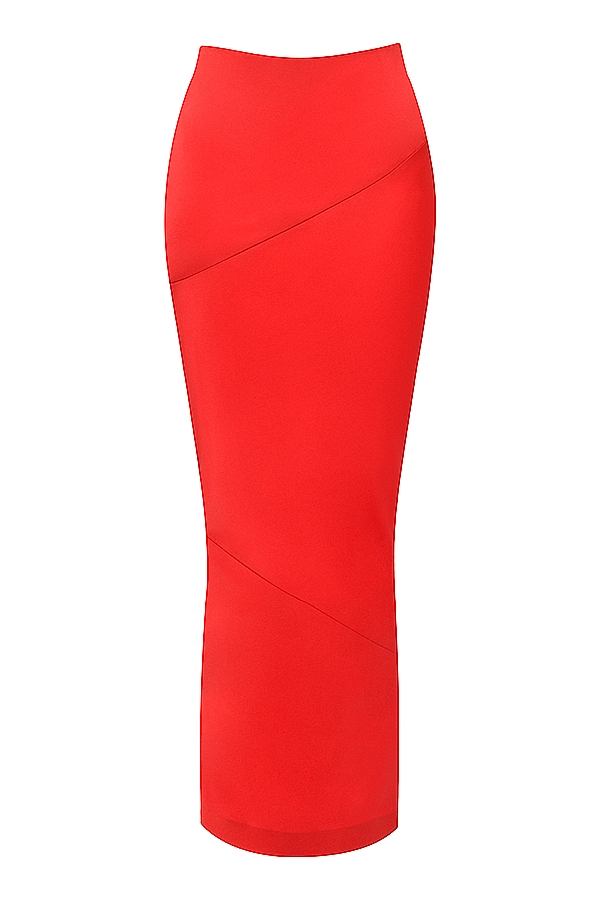 Colette-Scarlet Satin Low Waist Midi Skirt