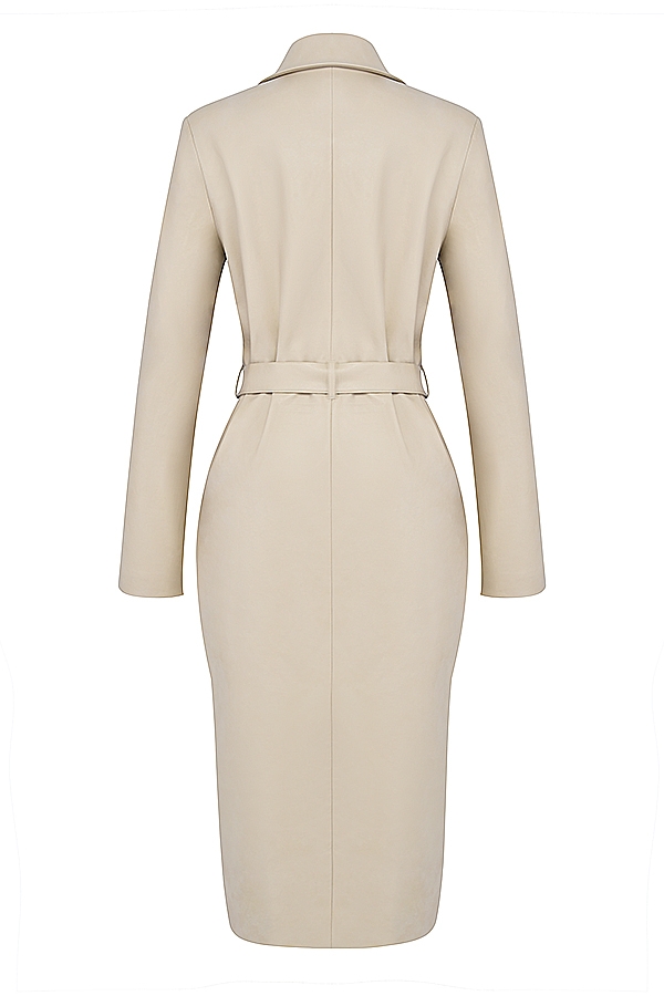 Ariel-Beige Vegan Leather Trench Coat