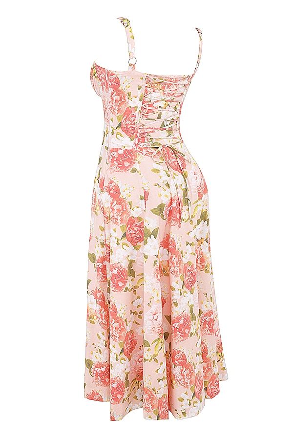 Carmen-Pink Peony Print Cotton Bustier Sundress
