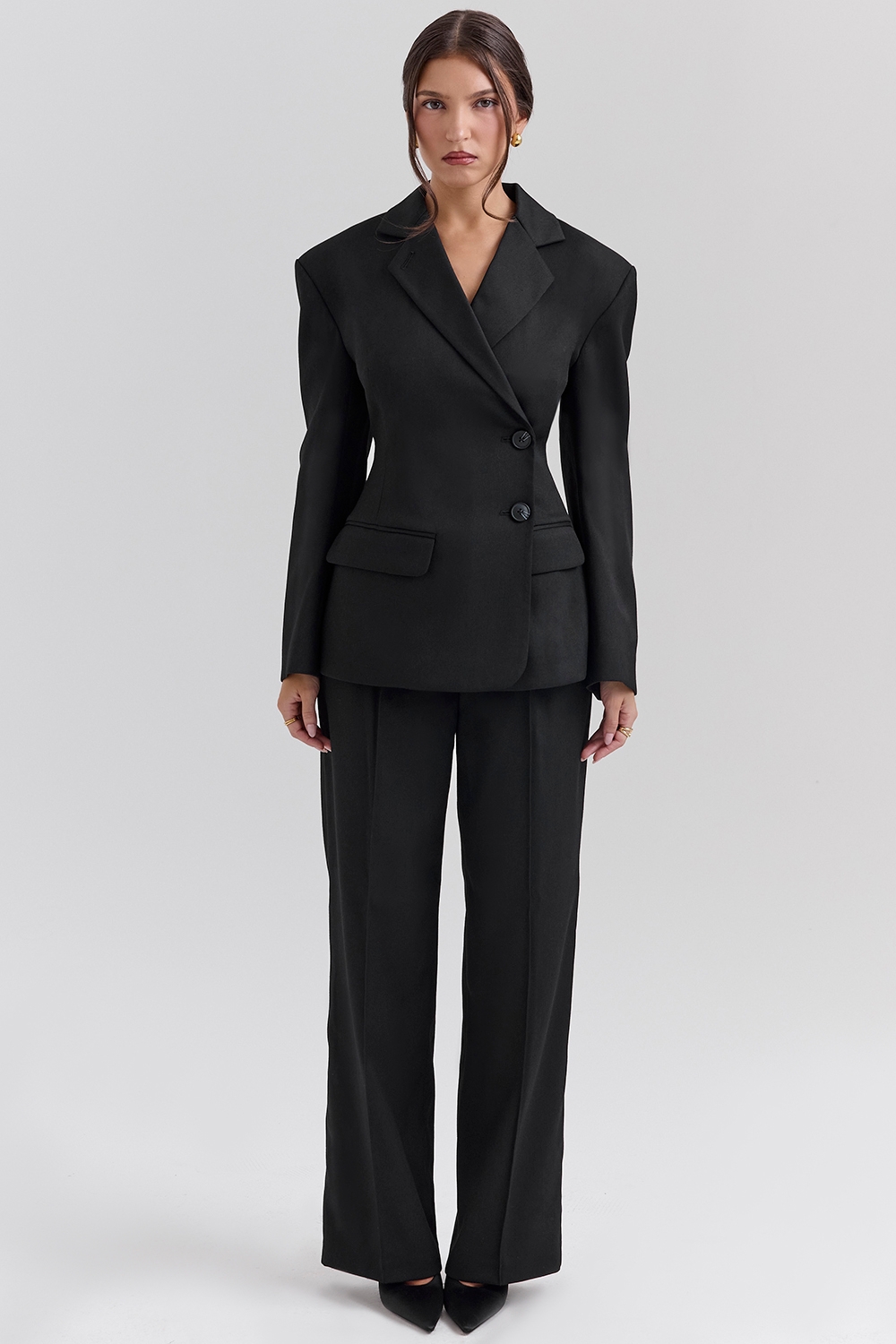 Hayden-Black Wide Leg High Waist Tailored Trousers