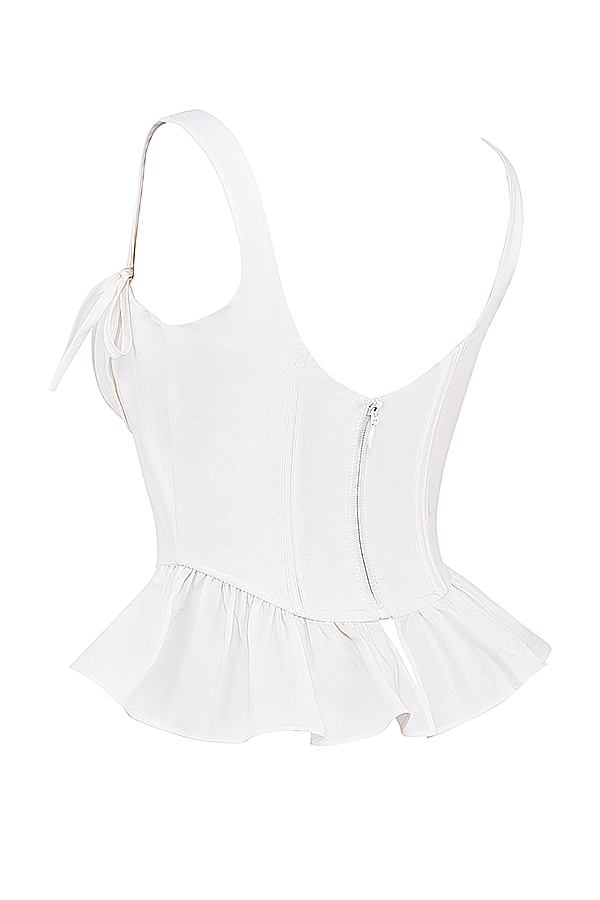 Gigou-White Peplum Cotton Corset