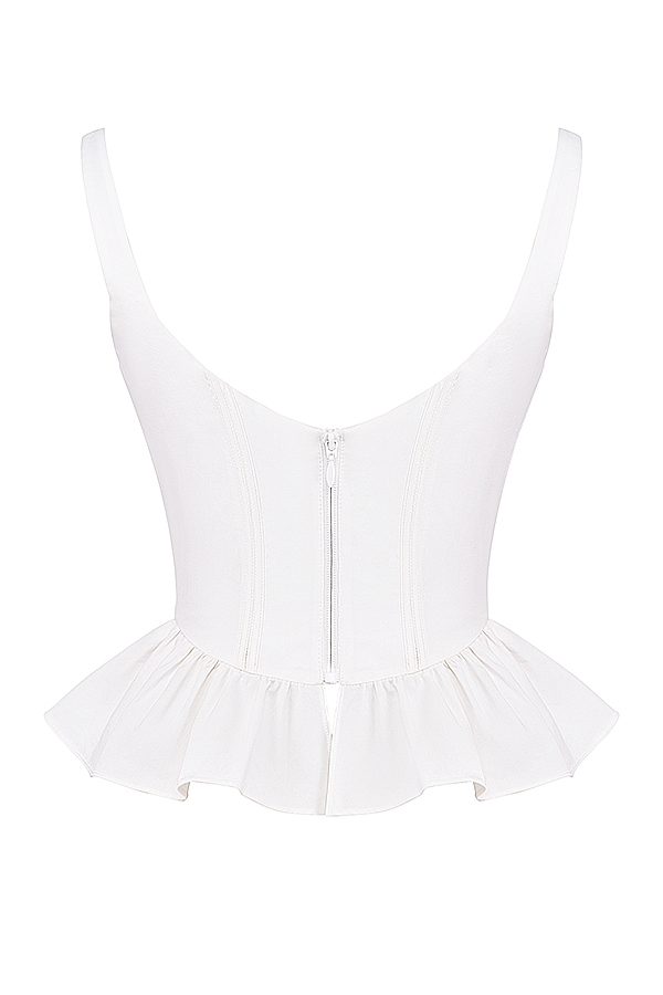 Gigou-White Peplum Cotton Corset