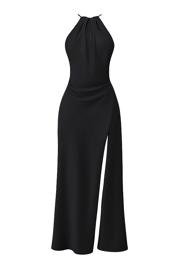 Zanab-Black Thigh Slit Maxi Dress