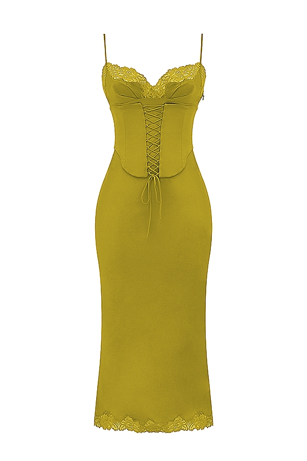 Salma-Chartreuse Satin Slip Dress