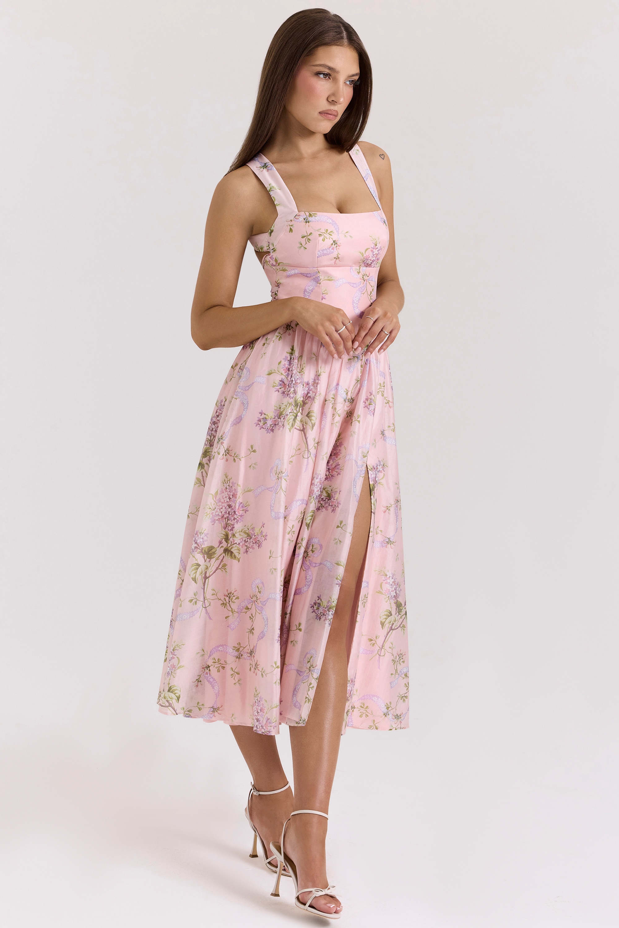 Minerva-Pink Floaty Chiffon Midi Sundress
