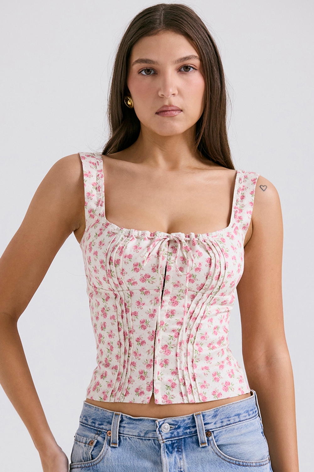 Chicca-White Rosebud Print Top