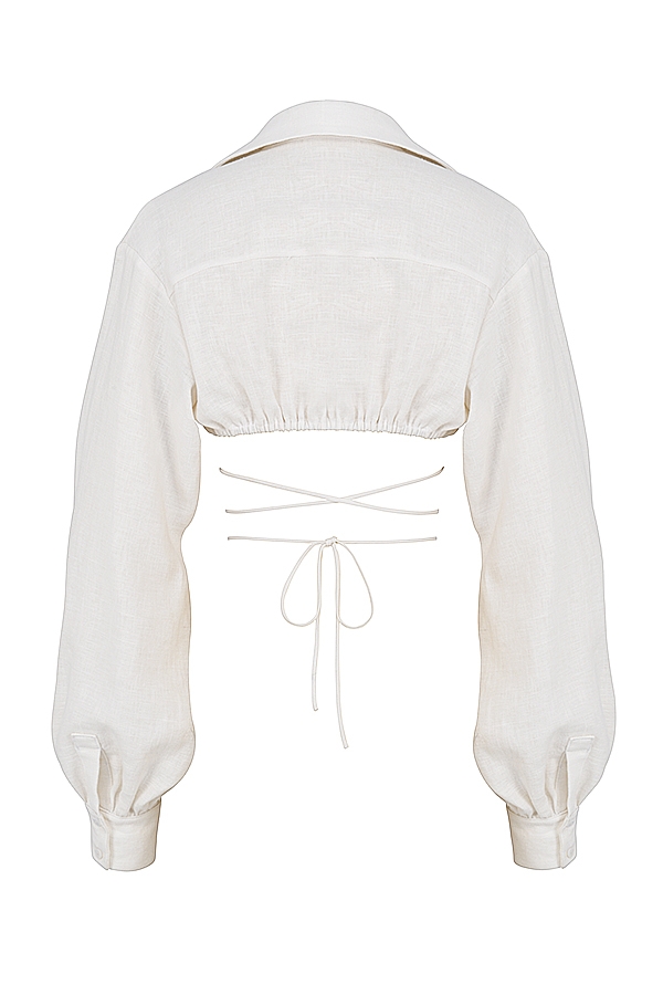 Iris-Off White Wrap Around Cropped Shirt