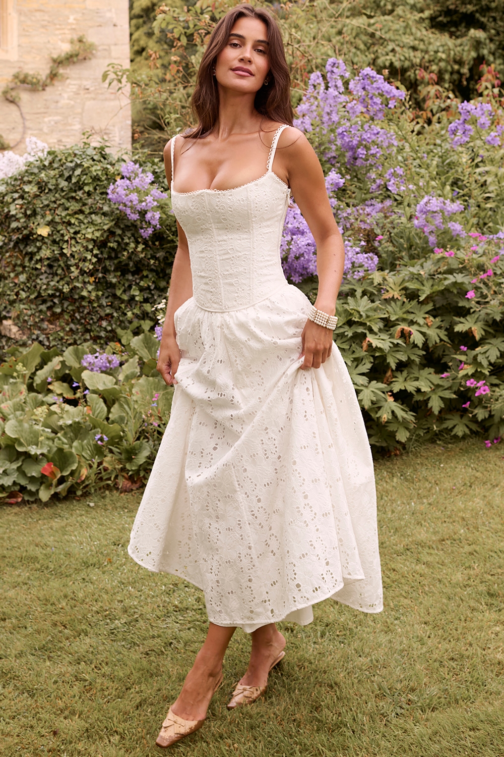 Francine-White Broderie Anglais Midi Skirt